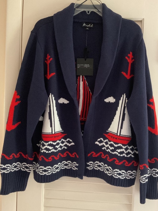 Marled Sweaters - NWT Marine Navy Blue Cotton Long Sleeves Knit Vacation Open Front Woman Jacket